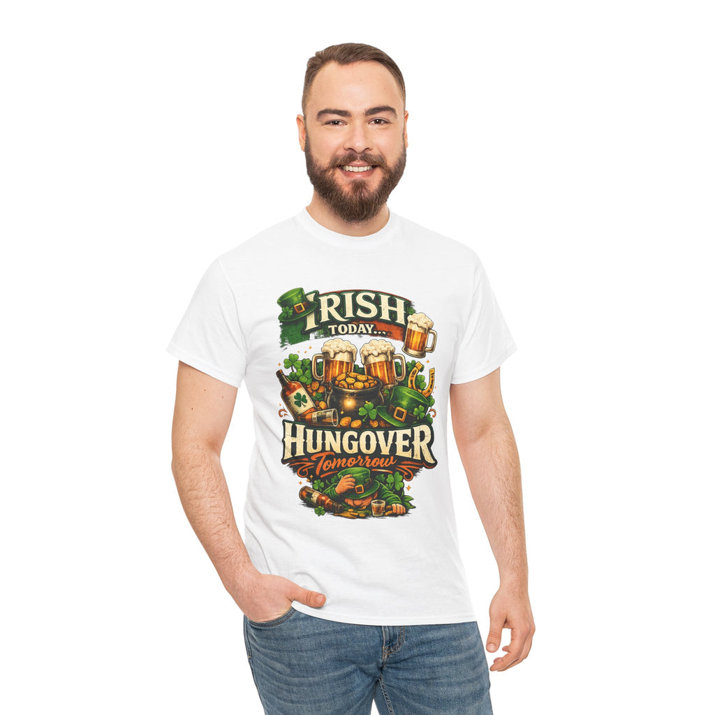 St. Patrick's Day Tee — "Irish Today, Hungover Tomorrow" Beer Graphic Shirt