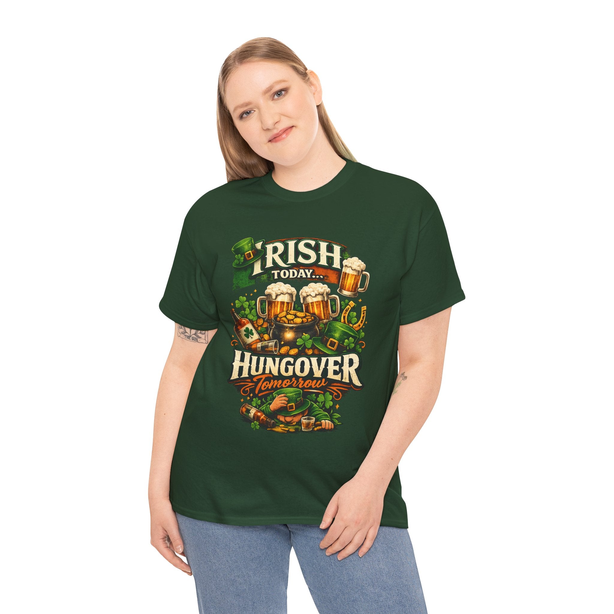 St. Patrick's Day Tee — "Irish Today, Hungover Tomorrow" Beer Graphic Shirt