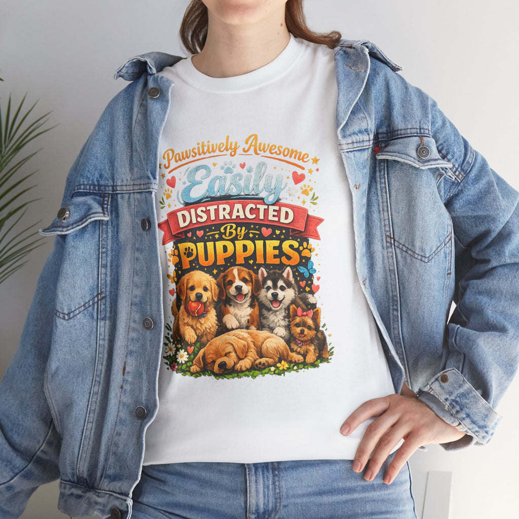 Easily Distracted by Puppies T-Shirt — Cute Vintage Puppy Graphic Tee
