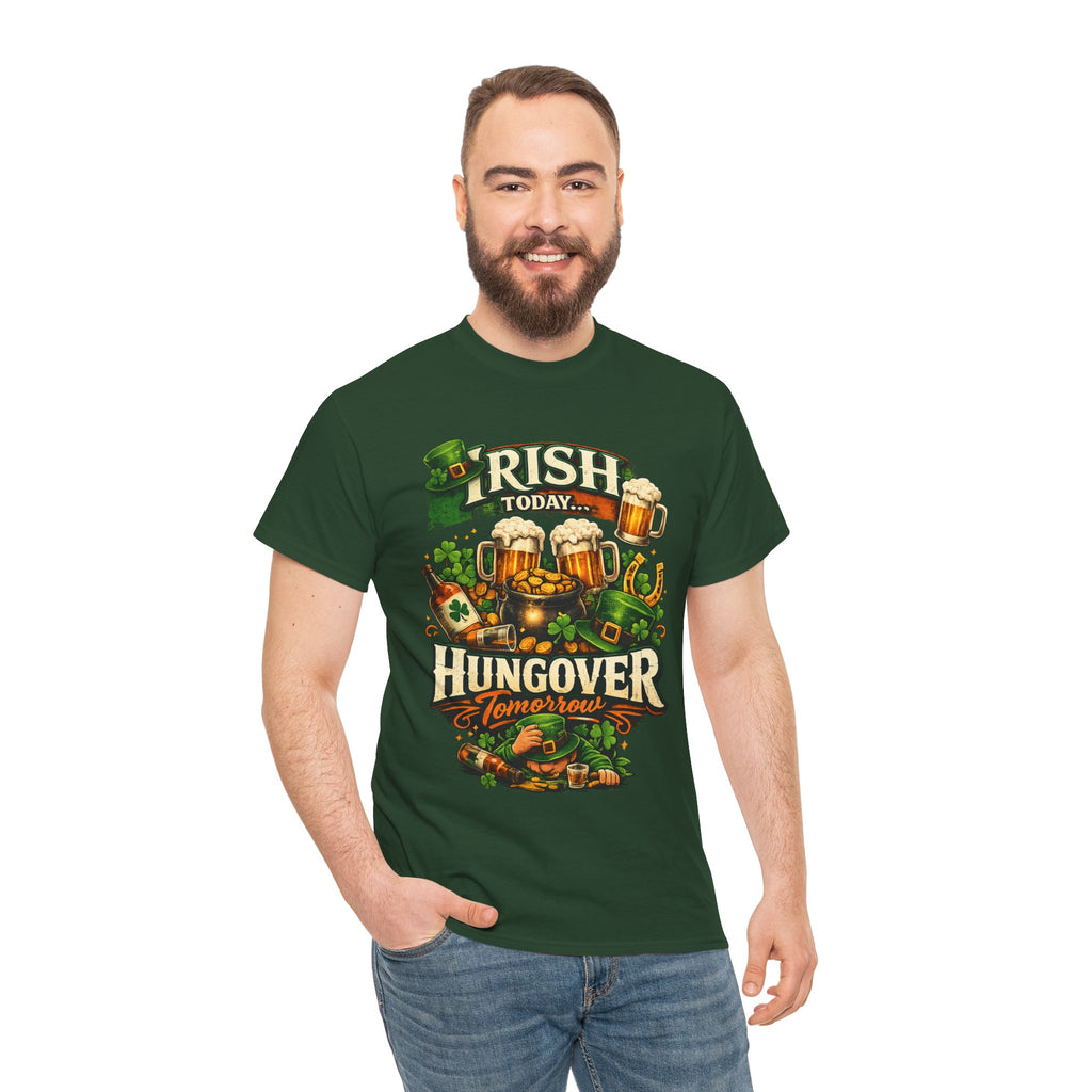 St. Patrick's Day Tee — "Irish Today, Hungover Tomorrow" Beer Graphic Shirt