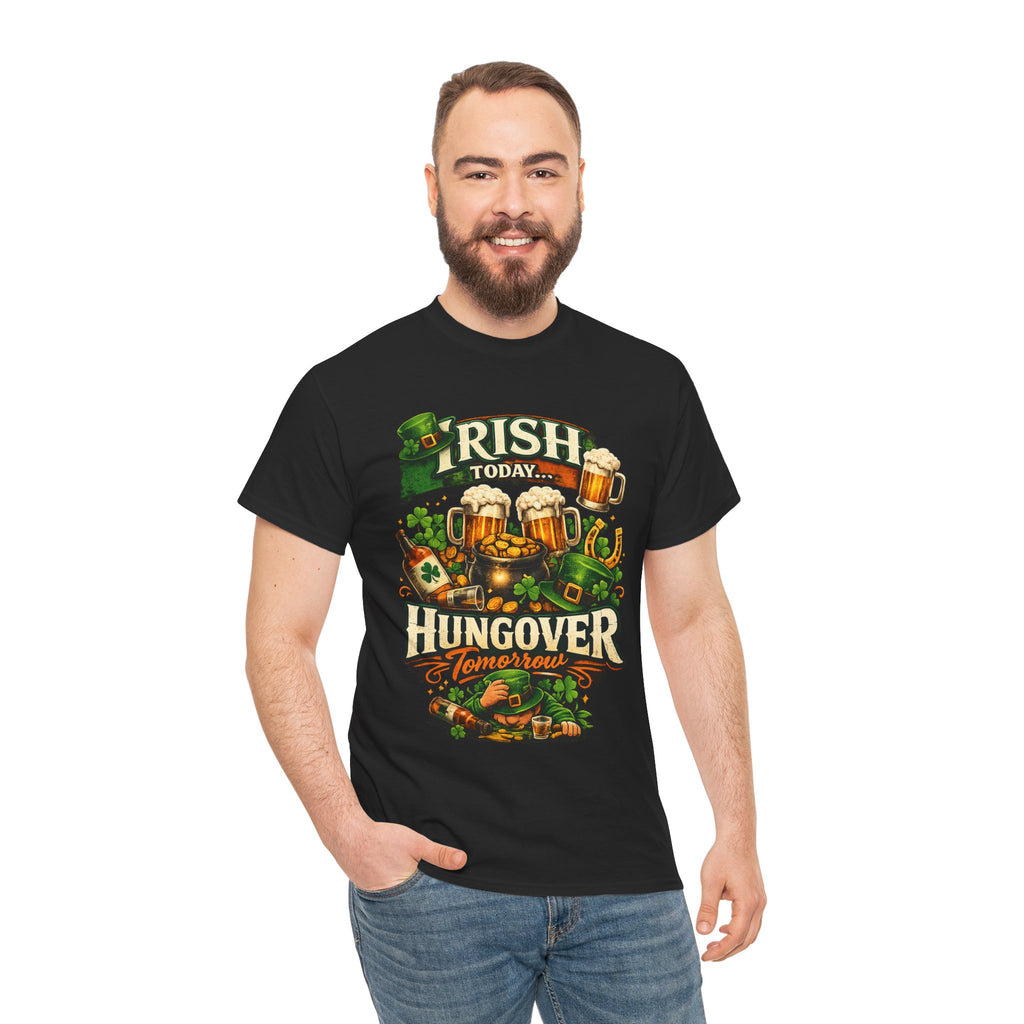 St. Patrick's Day Tee — "Irish Today, Hungover Tomorrow" Beer Graphic Shirt