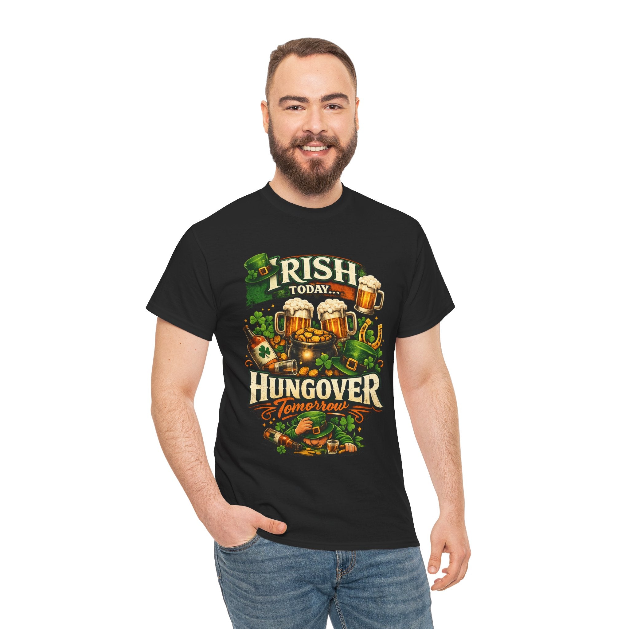 St. Patrick's Day Tee — "Irish Today, Hungover Tomorrow" Beer Graphic Shirt