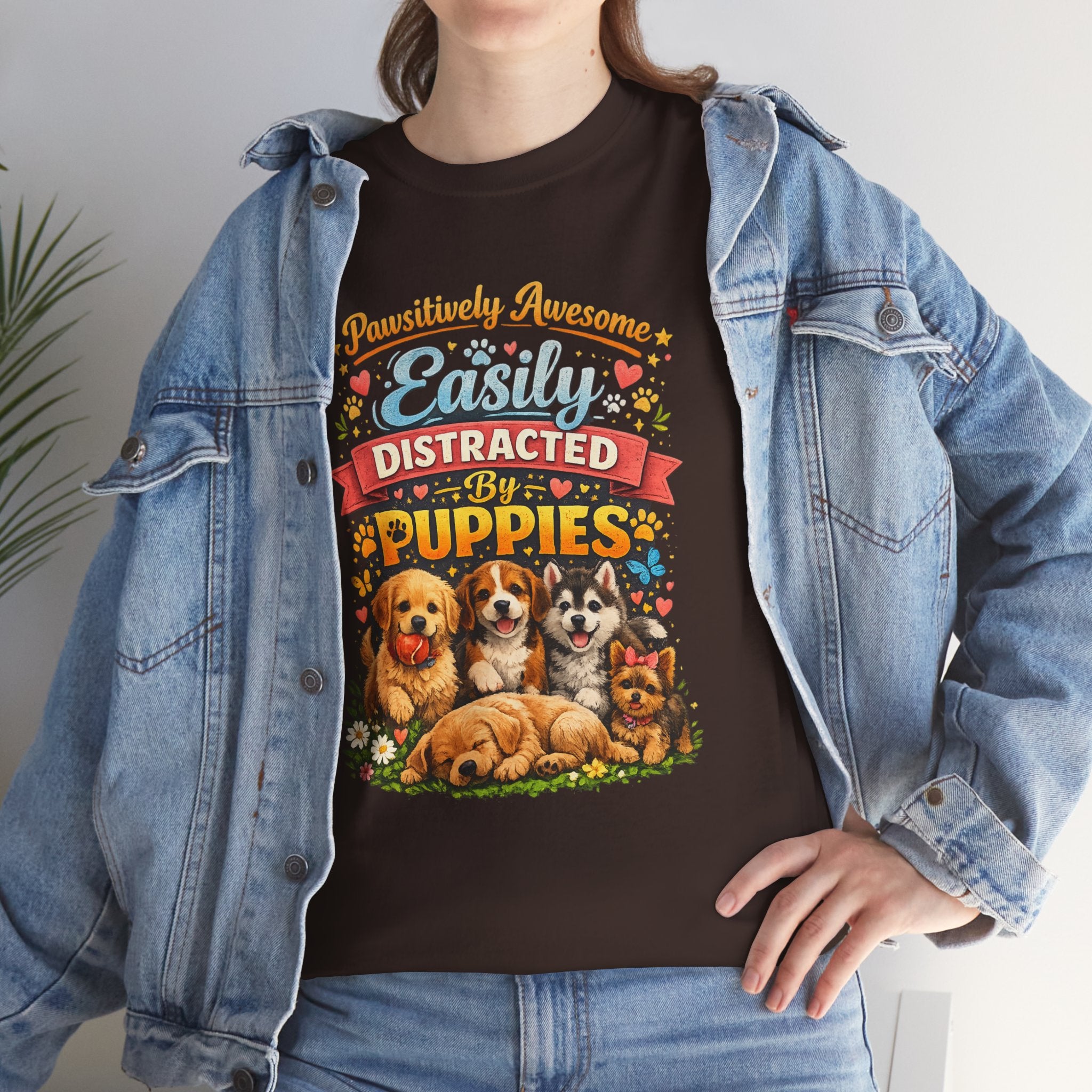 Easily Distracted by Puppies T-Shirt — Cute Vintage Puppy Graphic Tee