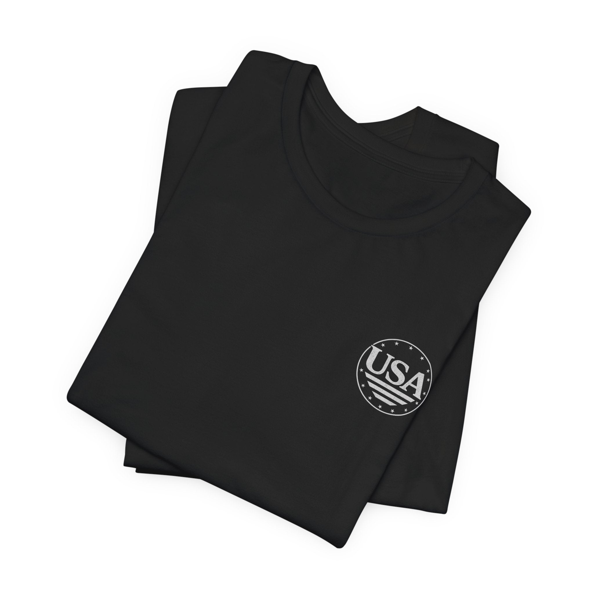 USA Flag Crest T‑Shirt — Patriotic Navy Short Sleeve Tee