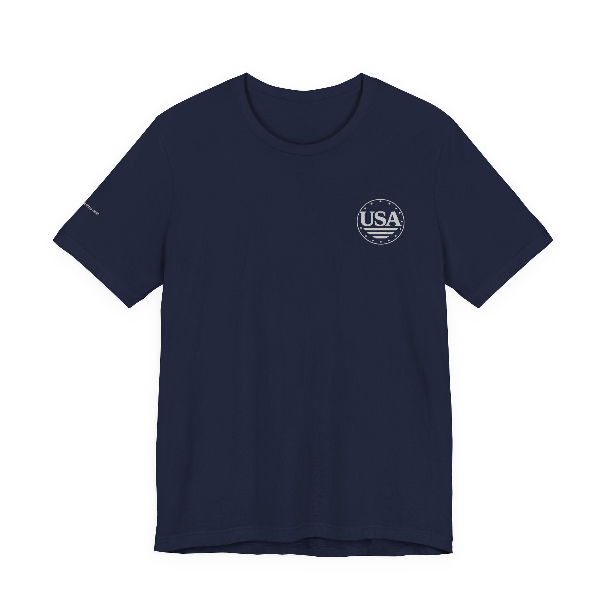 USA Flag Crest T‑Shirt — Patriotic Navy Short Sleeve Tee
