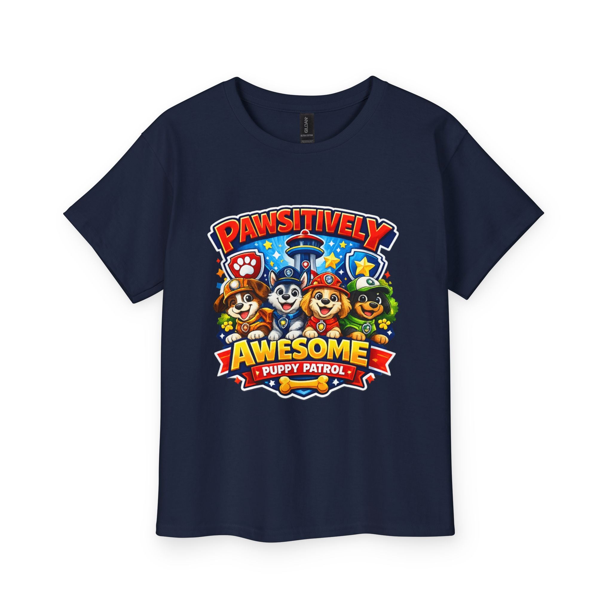 Pawsitively Awesome Youth T‑Shirt — Puppy Patrol Cartoon Tee