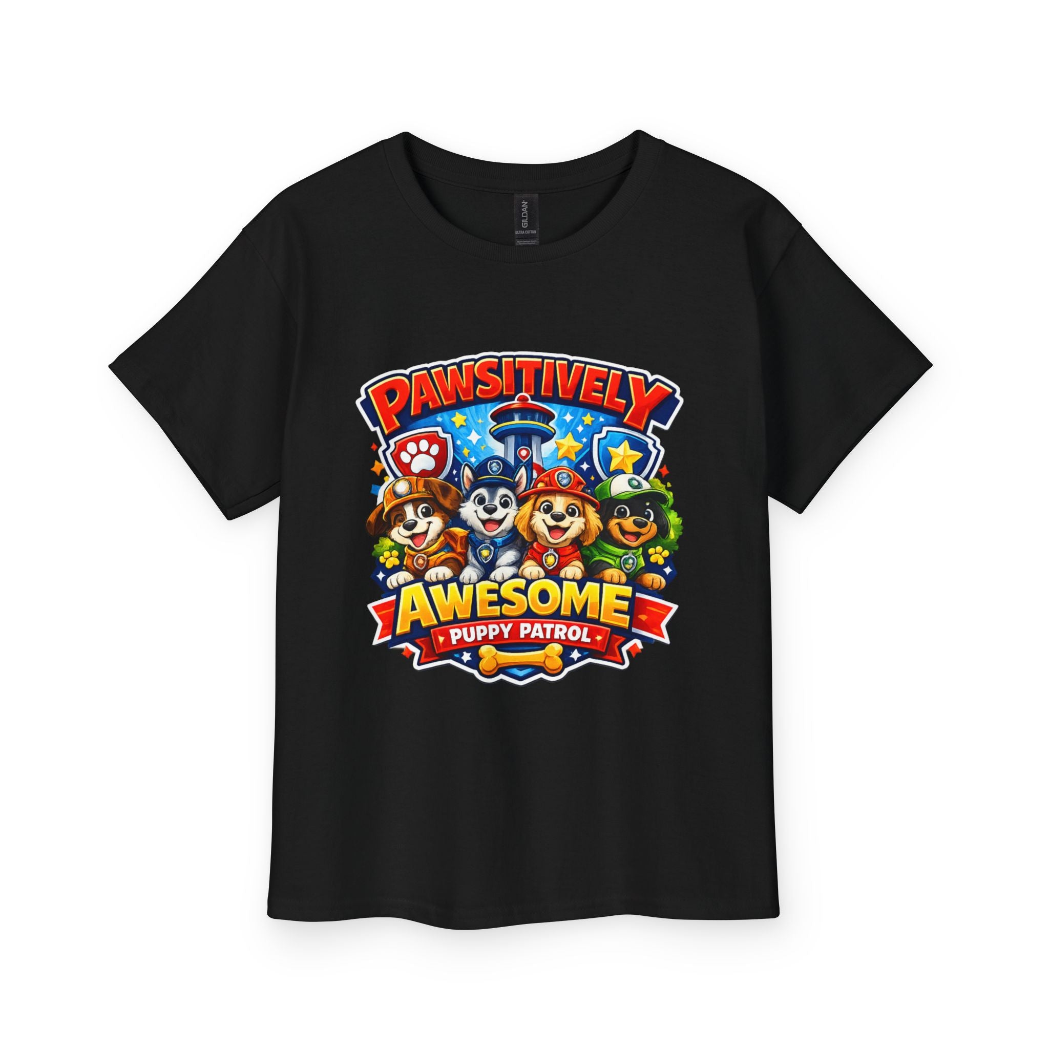 Pawsitively Awesome Youth T‑Shirt — Puppy Patrol Cartoon Tee