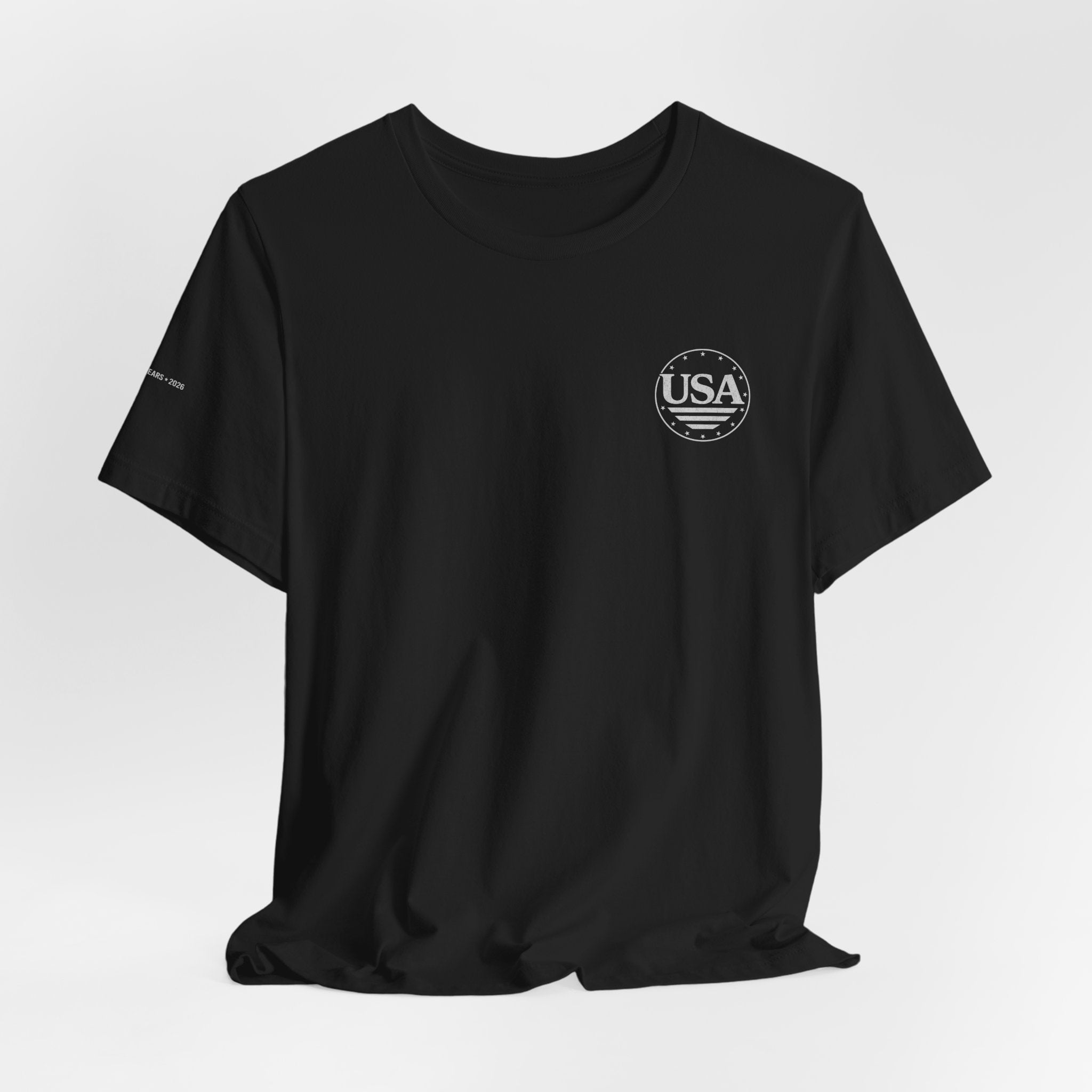 USA Flag Crest T‑Shirt — Patriotic Navy Short Sleeve Tee