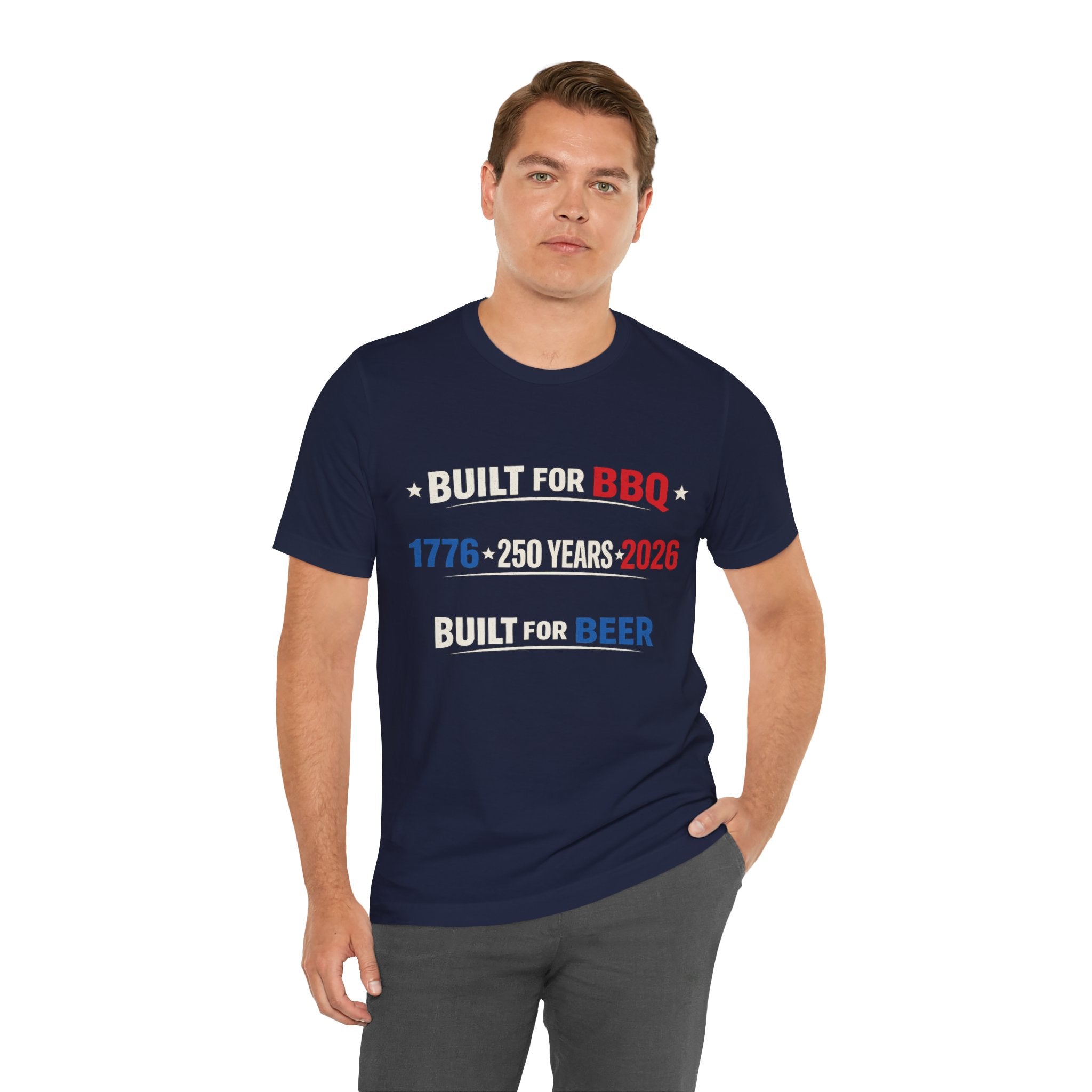 T-Shirt — "Built for BBQ, Built for Beer" 1776–2026 Patriotic BBQ Tee