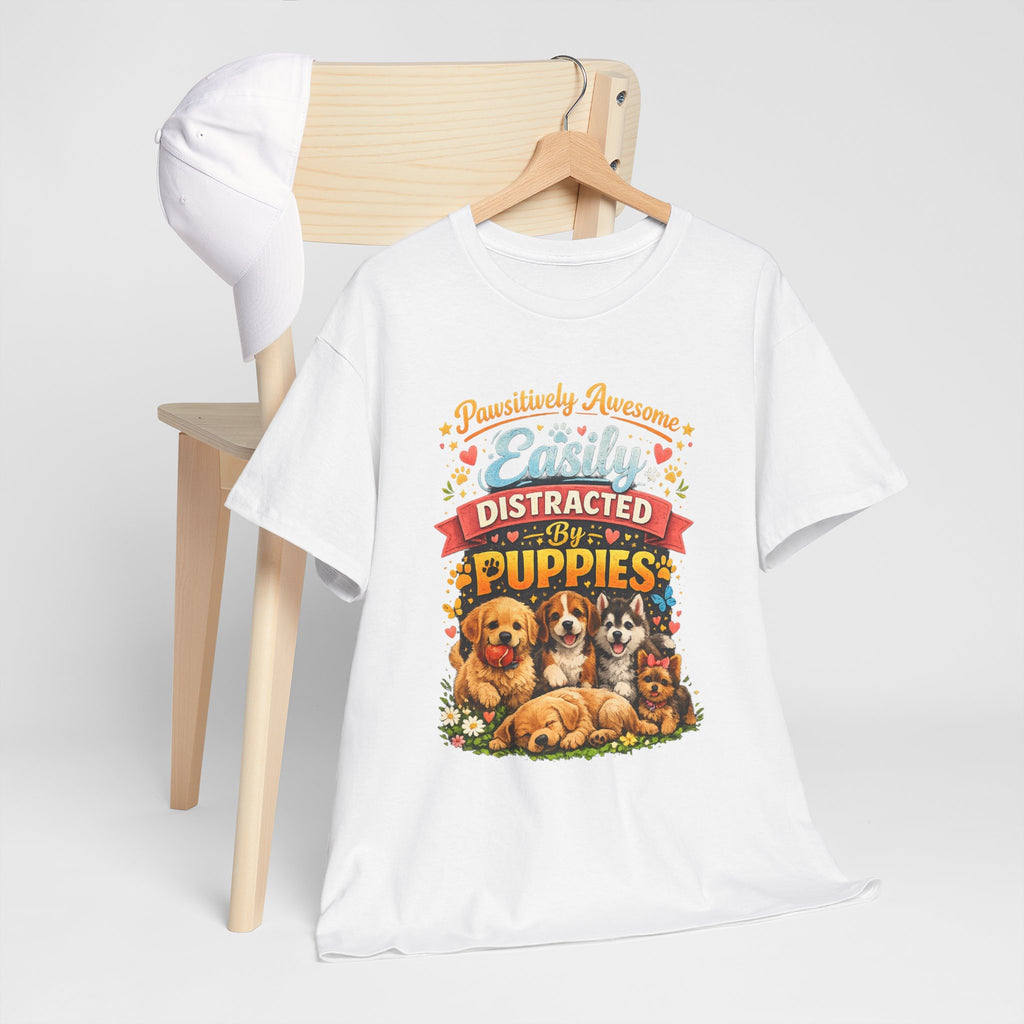 Easily Distracted by Puppies T-Shirt — Cute Vintage Puppy Graphic Tee