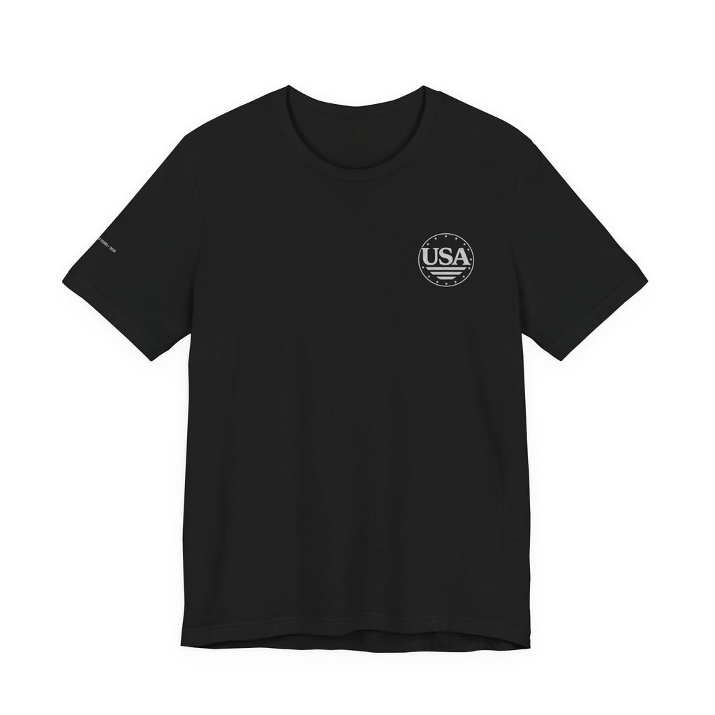 USA Flag Crest T‑Shirt — Patriotic Navy Short Sleeve Tee
